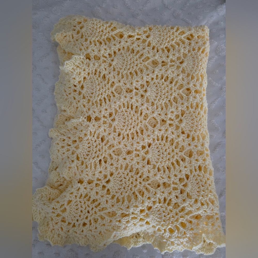 Vintage Crotchet Afghan Twin Size Pastel Yellow Bed Throw